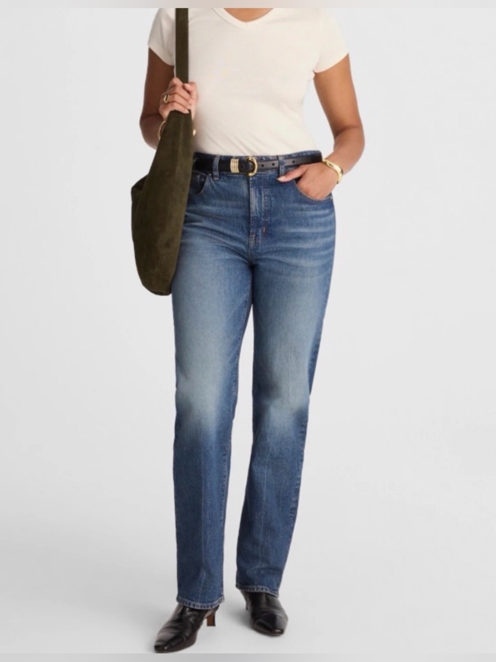 Madewell The Curvy Longline Straight Jean in Greendale Wash, Size 32